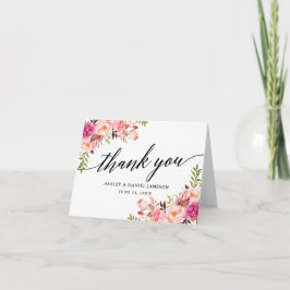Tarjeta De Agradecimiento Caligrafía Boda floral rosa Rubor