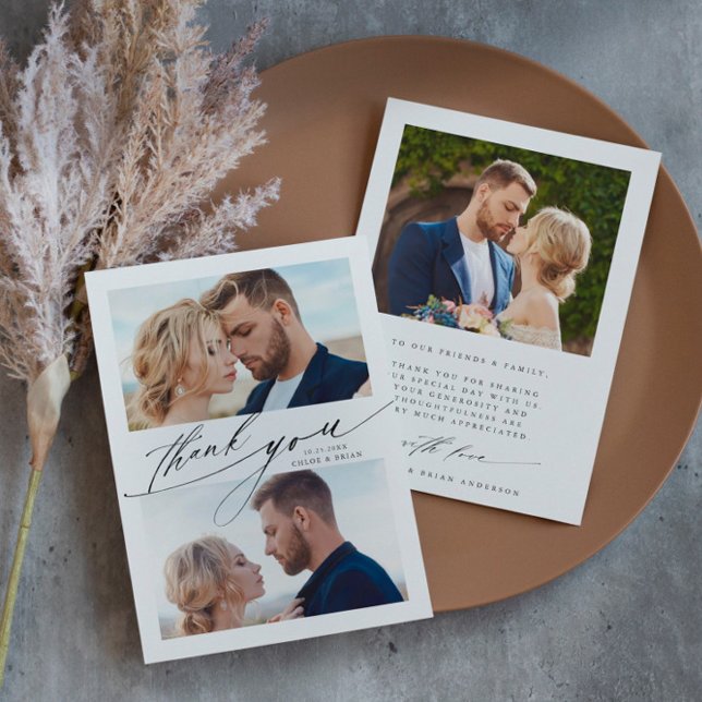 Tarjeta De Agradecimiento Caligrafía bohemio moderna 3 foto boda  (Subido por el creador)