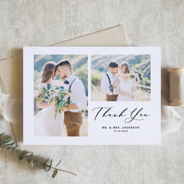 Tarjeta De Agradecimiento Caligrafía caprichosa Boda de Collage de fotos neg (Subido por el creador)