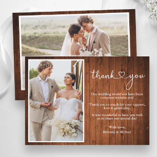 Tarjeta De Agradecimiento Caligrafía Corazón Rústico Madera Boda 2 Foto