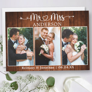 Tarjeta De Agradecimiento Caligrafía Corazón Sr. Sra. 3 Foto Boda Madera
