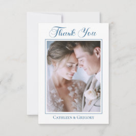 Tarjeta De Agradecimiento Caligrafía de Boda Floral Azul Polvo Foto Personal