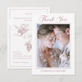 Tarjeta De Agradecimiento Caligrafía de Boda Floral Rosa Polvo Foto Personal
