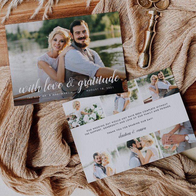 Tarjeta De Agradecimiento Caligrafía de moda | Collage de fotos Boda Gracias (Subido por el creador)