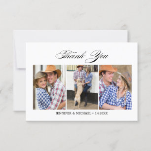 Tarjeta De Agradecimiento caligrafía de moda elegante 3 fotos boda mínimo