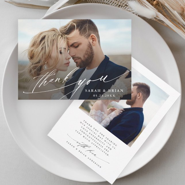 Tarjeta De Agradecimiento Caligrafía de Moda moderna 2 Boda de fotografía (Subido por el creador)