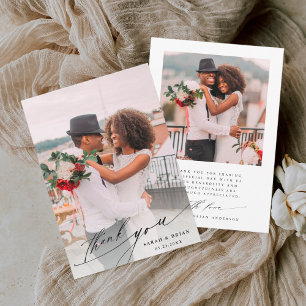 Tarjeta De Agradecimiento Caligrafía de Moda moderna 2 Boda de fotografía