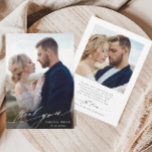 Tarjeta De Agradecimiento Caligrafía de Moda moderna 2 Boda de fotos Gracias<br><div class="desc">Foto simple y moderna boda, tarjeta de agradecimiento con una foto adicional y texto personalizado en la parte posterior. Puedes usar esta tarjeta para un boda, una ducha de novia, un compromiso, un aniversario o cualquier evento especial. Para una personalización más avanzada de este diseño, haga clic en el enlace...</div>