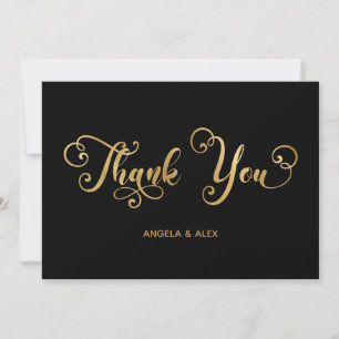 Tarjeta De Agradecimiento Caligrafía decorativa dorado falso negro