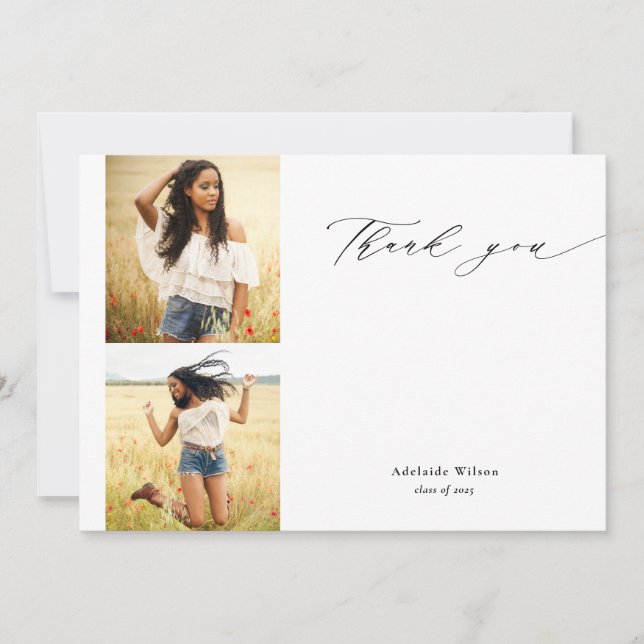 Tarjeta De Agradecimiento Caligrafía Dos Graduaciones De Fotografía Gracias (Anverso)
