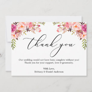 Tarjeta De Agradecimiento Caligrafía elegante acuarela floral rosa