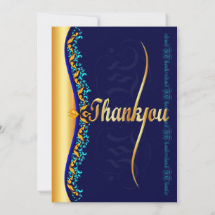 Tarjeta De Agradecimiento Caligrafía elegante en dorado y azul Gracias