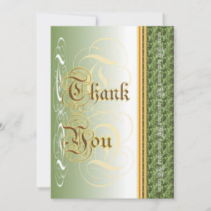 Tarjeta De Agradecimiento Caligrafía elegante en oliva y dorado gracias