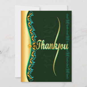 Tarjeta De Agradecimiento Caligrafía elegante en verde y oro Gracias