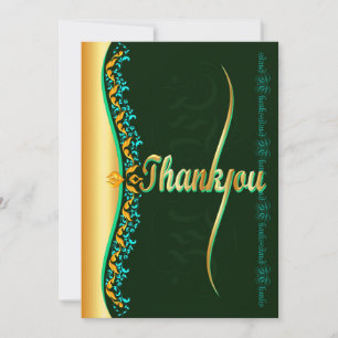 Tarjeta De Agradecimiento Caligrafía elegante en verde y oro Gracias