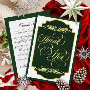 Tarjeta De Agradecimiento Caligrafía elegante - Esmeralda/Dorado