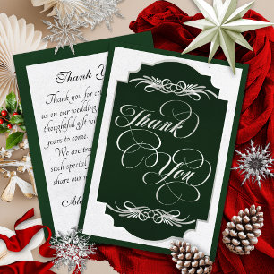 Tarjeta De Agradecimiento Caligrafía elegante - Esmeralda/Plata