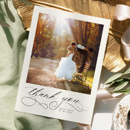 Tarjeta De Agradecimiento Caligrafía elegante Fotos modernas Boda