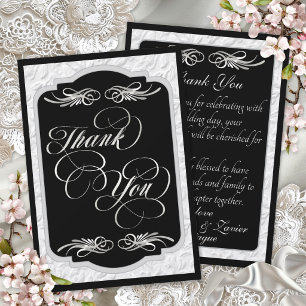 Tarjeta De Agradecimiento Caligrafía elegante - negro/plata