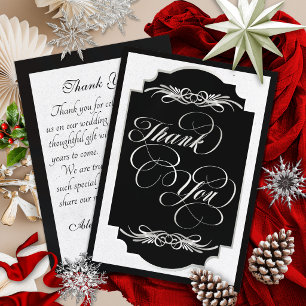 Tarjeta De Agradecimiento Caligrafía elegante - Negro/Plata