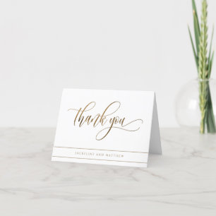 Tarjeta De Agradecimiento Caligrafía elegante, oro y blanco, Boda