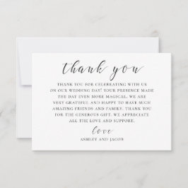 Tarjeta De Agradecimiento Caligrafía en blanco y negro. Boda de escritura mo