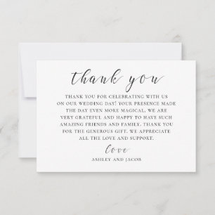 Tarjeta De Agradecimiento Caligrafía en blanco y negro. Boda de escritura mo