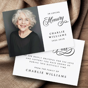 Tarjeta De Agradecimiento Caligrafía en recuerdo amoroso foto en blanco fune