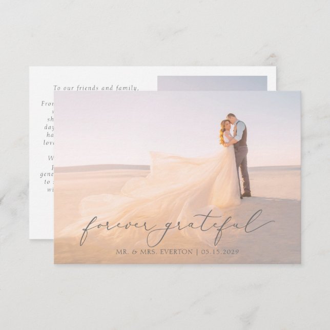 Tarjeta De Agradecimiento Caligrafía Femenina Boda de foto de sangre complet (Anverso / Reverso)