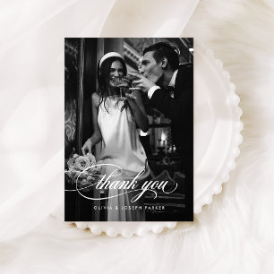 Tarjeta De Agradecimiento Caligrafía Formal Chic Foto de Boda