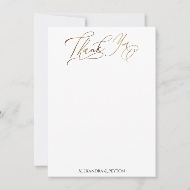 Tarjeta De Agradecimiento Caligrafía Gold Elegante sobre blanco (Anverso)