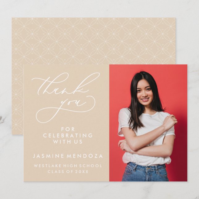 TARJETA DE AGRADECIMIENTO CALIGRAFÍA GRADUACIÓN SIMPLE Y CAPRICHOSA GRACIAS (Anverso / Reverso)