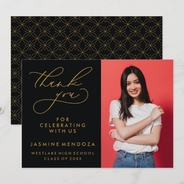 TARJETA DE AGRADECIMIENTO CALIGRAFÍA GRADUACIÓN SIMPLE Y CAPRICHOSA GRACIAS (Anverso / Reverso)