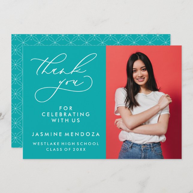 TARJETA DE AGRADECIMIENTO CALIGRAFÍA GRADUACIÓN SIMPLE Y CAPRICHOSA GRACIAS (Anverso / Reverso)