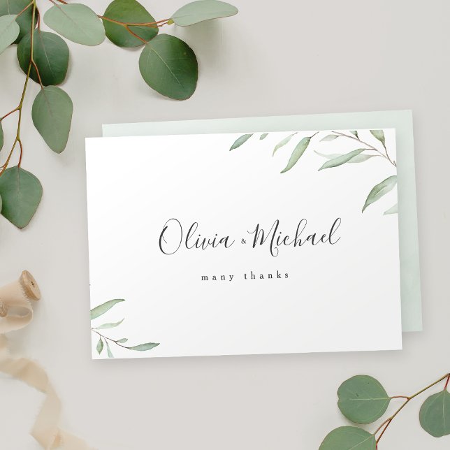 Tarjeta De Agradecimiento Caligrafía mínima de vegetación nombres rústicos (Minimal greenery calligraphy names rustic thank you card)