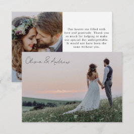 Tarjeta De Agradecimiento Caligrafía minimalista de 2 Bodas fotográficos