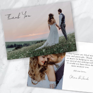 Tarjeta De Agradecimiento Caligrafía minimalista de 2 Bodas fotográficos