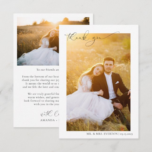 Tarjeta De Agradecimiento Caligrafía moderna 2 Boda de fotos Gracias (Anverso / Reverso)