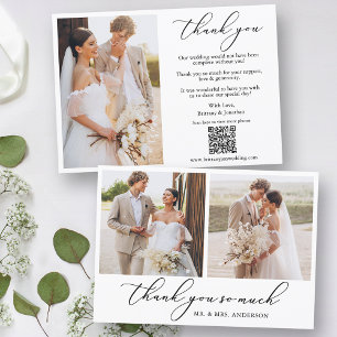 Tarjeta De Agradecimiento Caligrafía moderna 3 Foto Boda de código QR