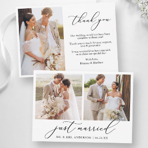 Tarjeta De Agradecimiento Caligrafía moderna 3 Foto Recién casados Boda