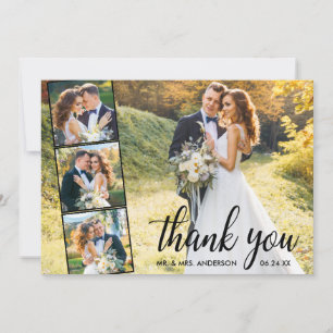 Tarjeta De Agradecimiento Caligrafía moderna 4 Boda de Collage de fotos