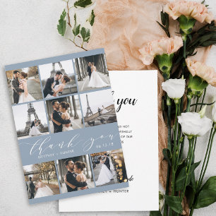 Tarjeta De Agradecimiento Caligrafía moderna 9 Collage de fotos azul turbio