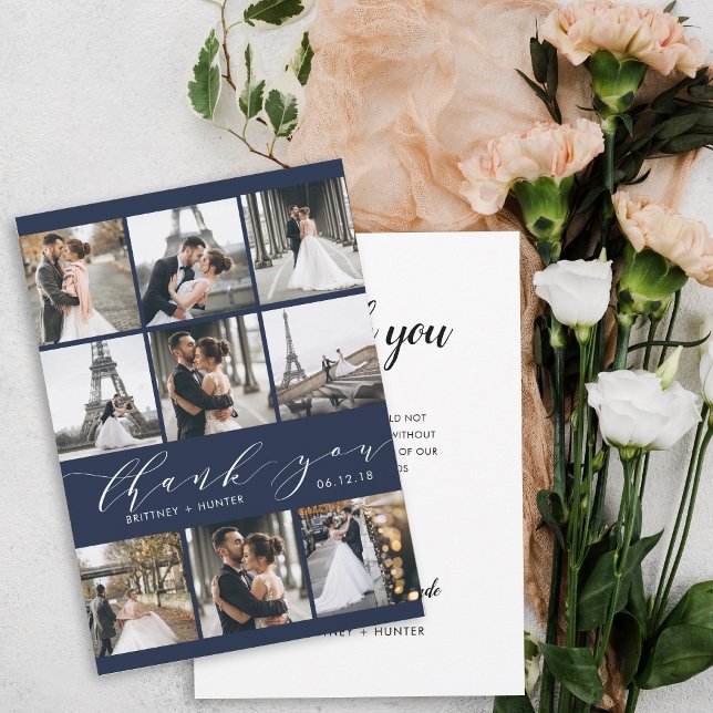 Tarjeta De Agradecimiento Caligrafía moderna 9 Collage de fotos Marina Azul (Subido por el creador)