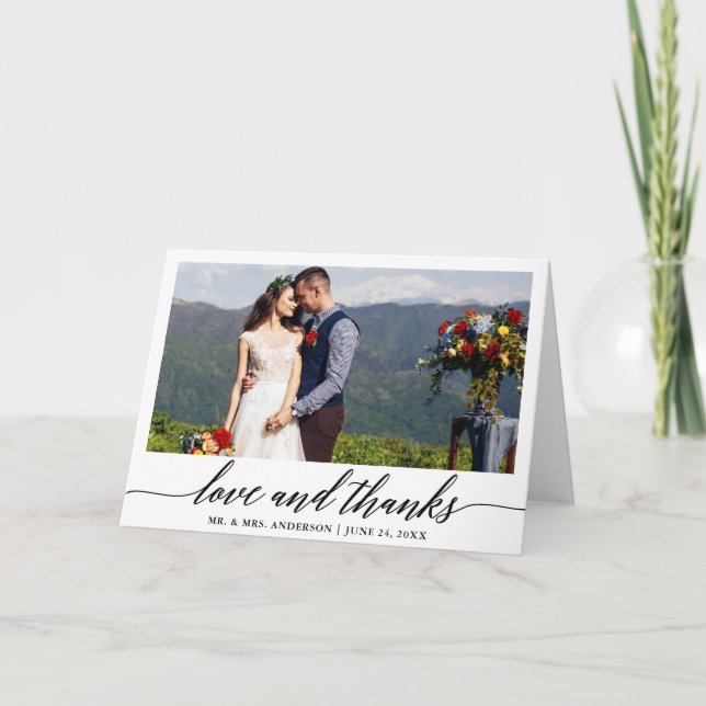 Tarjeta De Agradecimiento Caligrafía moderna Amor Gracias Boda Fold (Anverso)