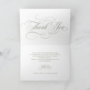 Tarjeta De Agradecimiento Caligrafía moderna atemporal boda Verde Sabio