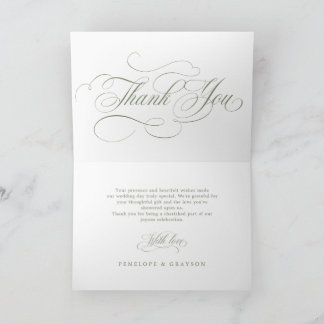 Tarjeta De Agradecimiento Caligrafía moderna atemporal boda Verde Sabio
