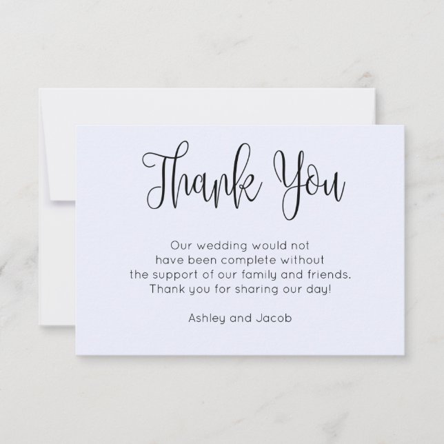 Tarjeta De Agradecimiento Caligrafía moderna. Boda azul de guión simple (Anverso)