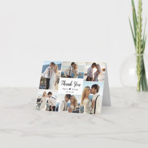 Tarjeta De Agradecimiento Caligrafía moderna Boda de Collage de fotos de Hea