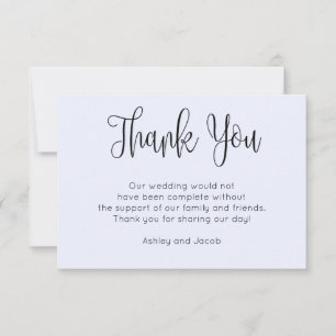 Tarjeta De Agradecimiento Caligrafía moderna. Boda de escritura simple azul
