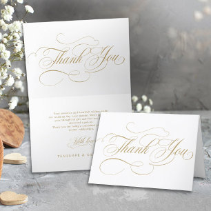 Tarjeta De Agradecimiento Caligrafía moderna boda de oro y blanco intemporal